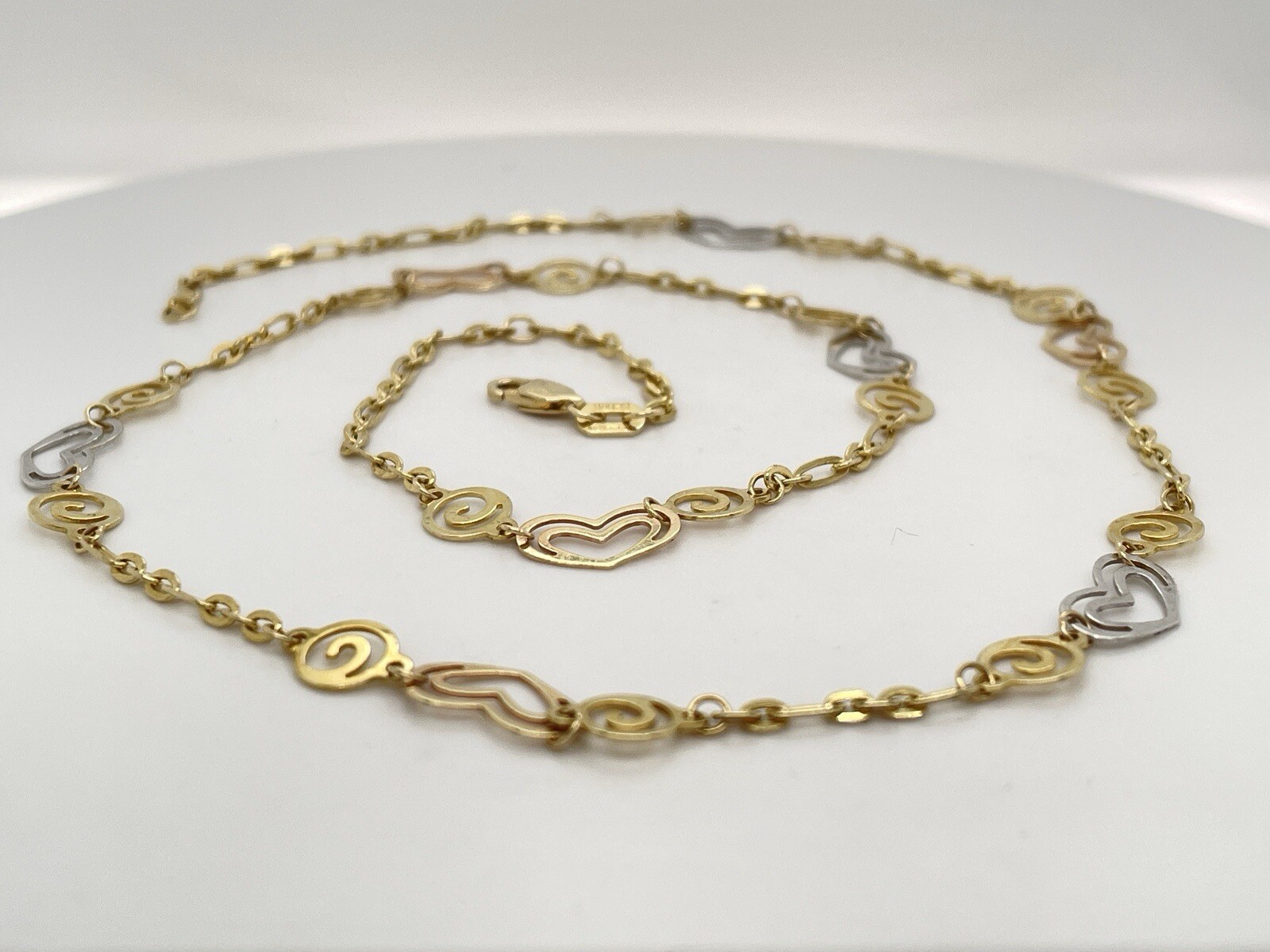 14k Yellow & White Gold Heart Motif Chain Necklace 19 3/8″ – 5.4 Grams