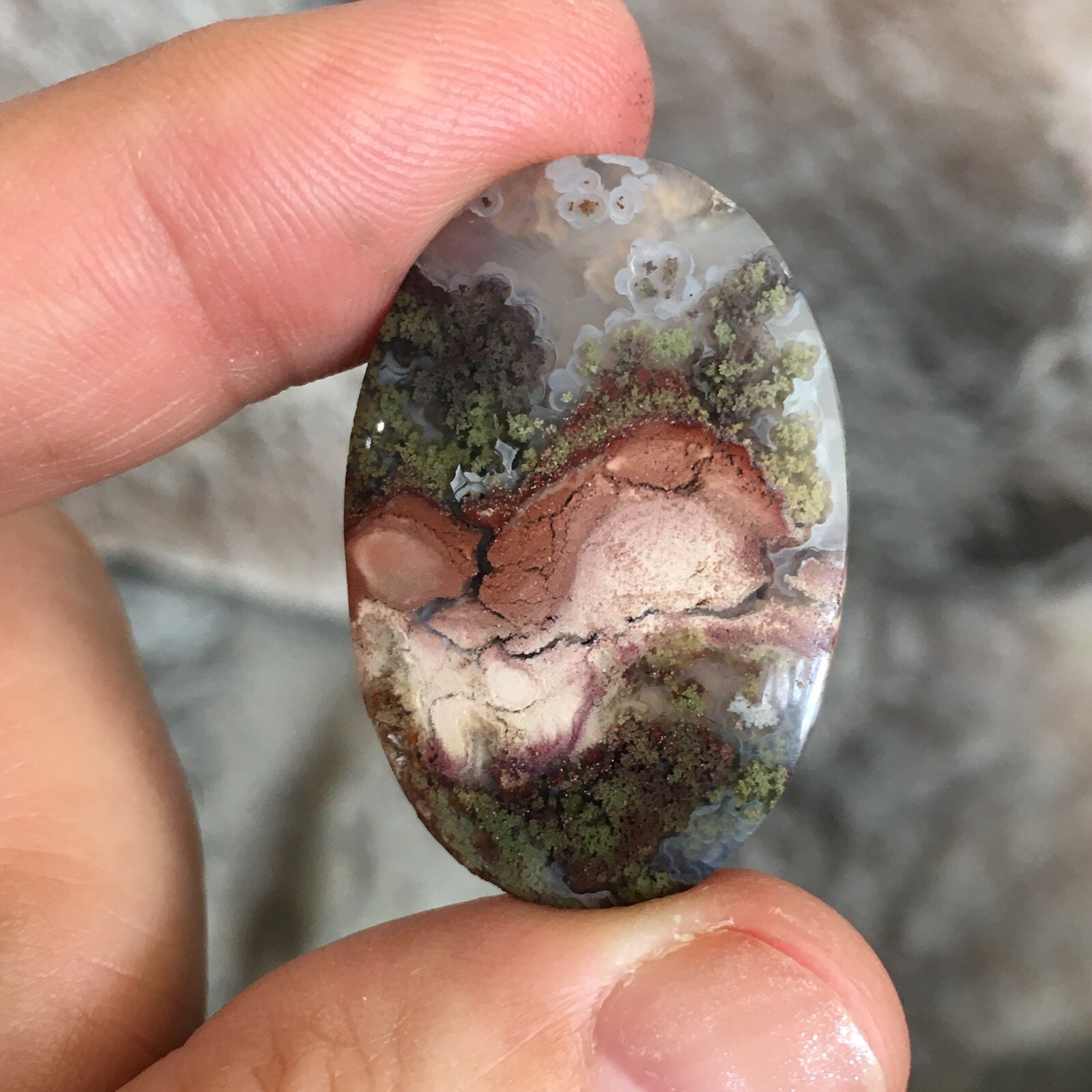 33.3×22.5×5.7mm Fine Garden Moss Agate Oval Cabochon Loose Picture Stone