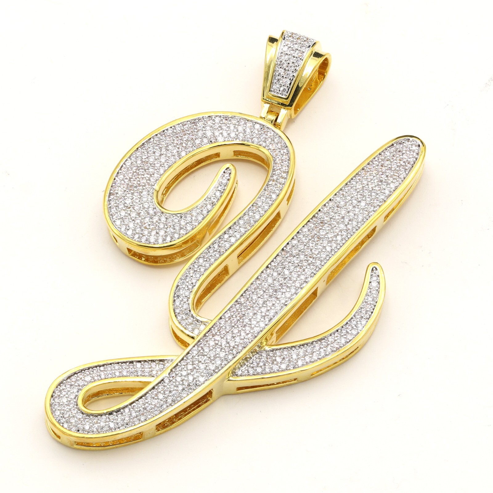 14K Gold Plated Cubic Zirconia Prong Pave Setting Man’s Initial Pendant