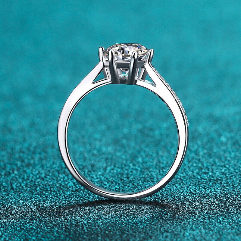 1Ct-2Ct D Color Moissanite Solitaire Wedding Promise Ring 925 Sterling Silver