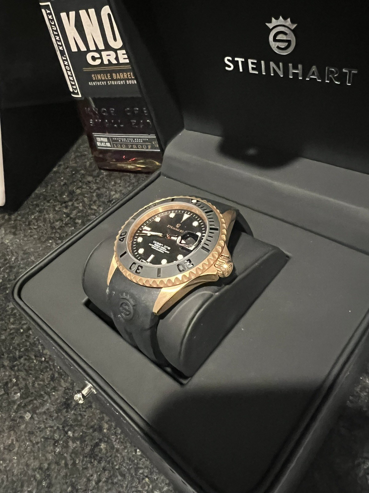 Steinhart Ocean One PINK GOLD 42mm Black Silicone Auto Swiss Dive Watch 103-0893