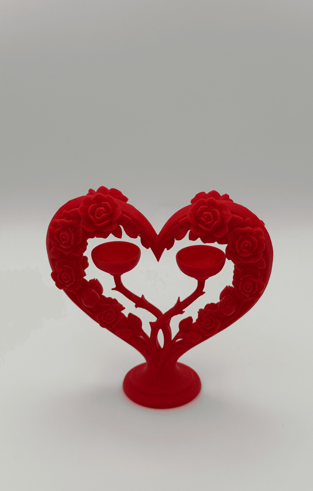 Unbranded PLA Heart Rose Ring Holder Stand Red 5in 2 Ring Jewelry Display