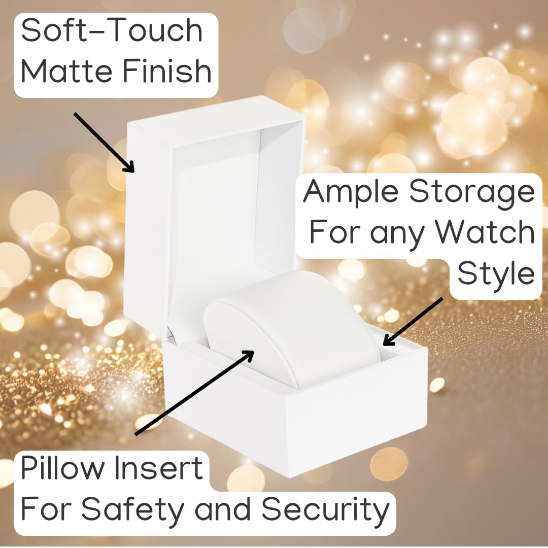 Premium White Watch Gift Box with Pillow – Single Watch case Storage Box PU W…