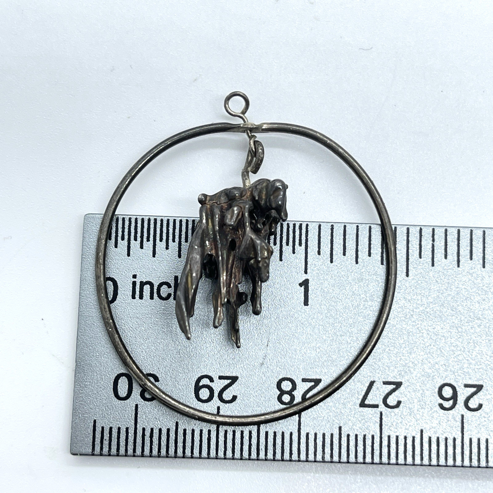 Sterling Silver Brutalist Modernist Abstract Hoop Pendant 5.8g Artisan Studio