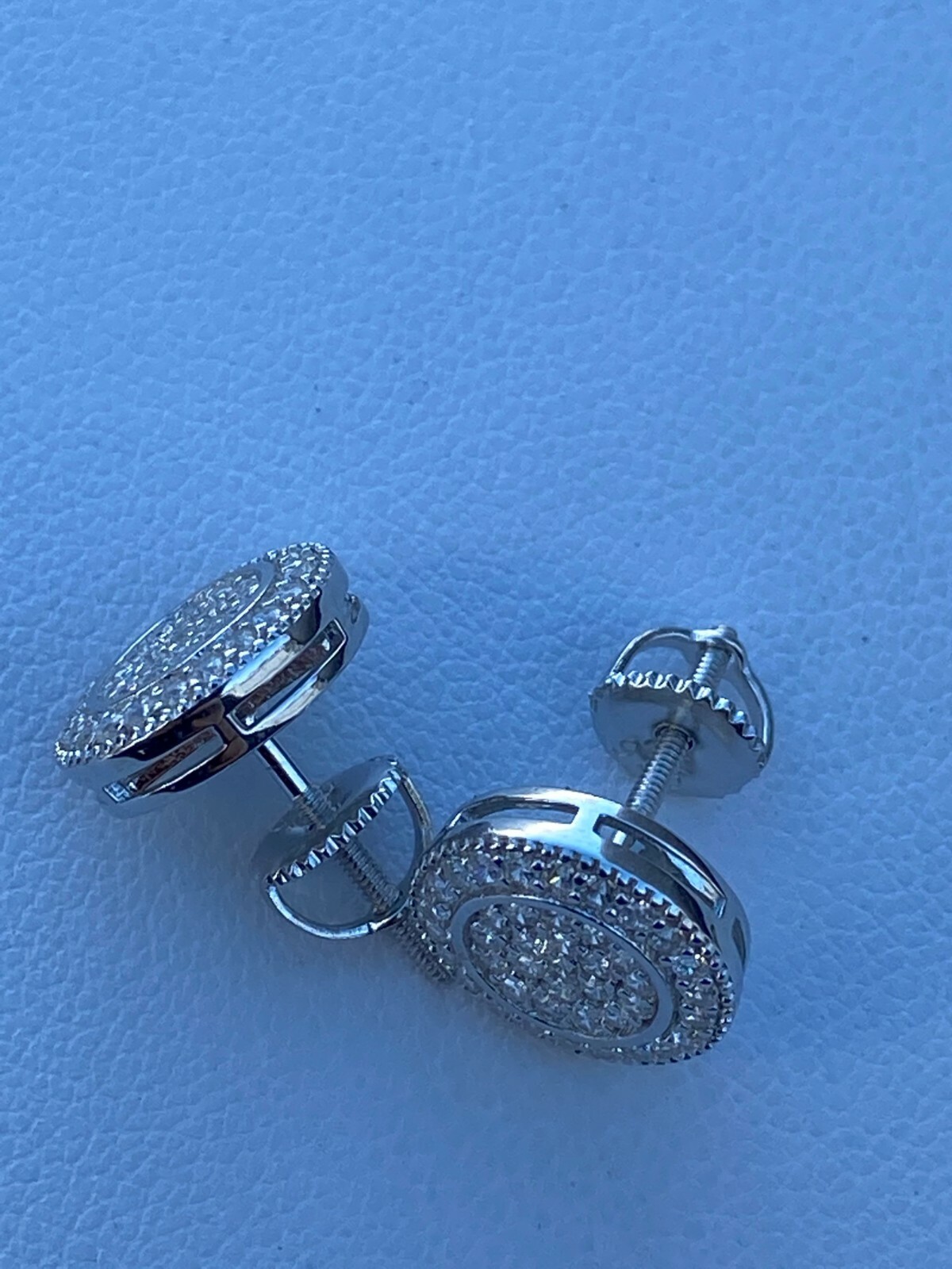 Real Solid 925 Silver Simulated Diamonds Men’s Earrings Large Studs Screw Backs