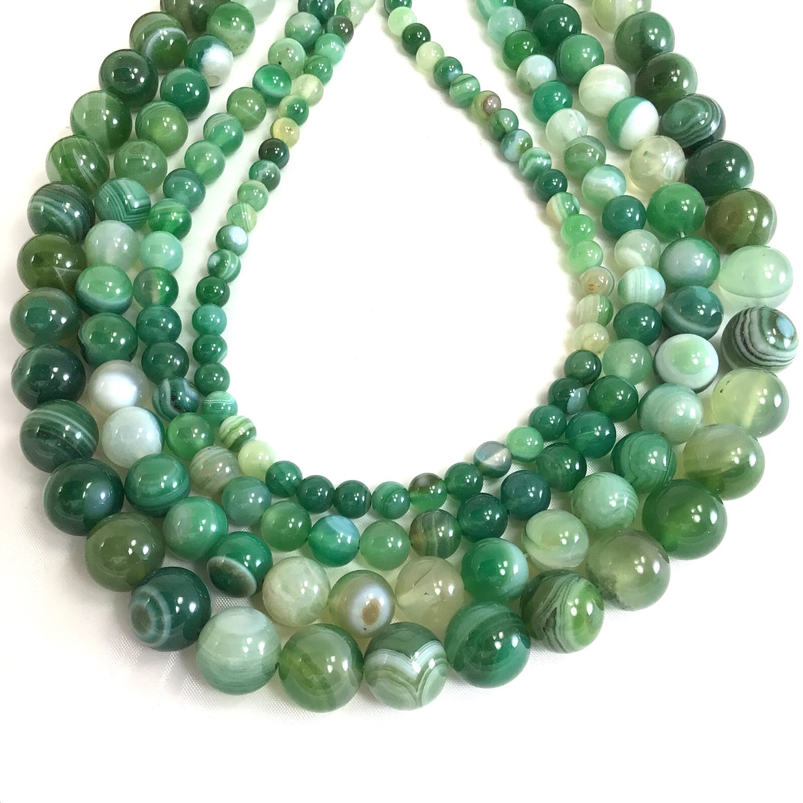 Gemstone Natural Evergreen Green Stripe Agate Round Loose Bead 15 Jewelry Making