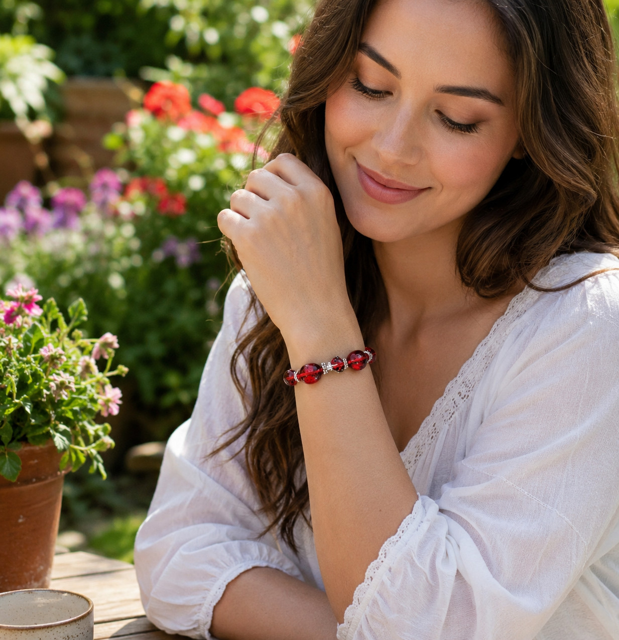 Ladybug Bracelet Spring Garden Red Bracelet for Women Beaded Stretch