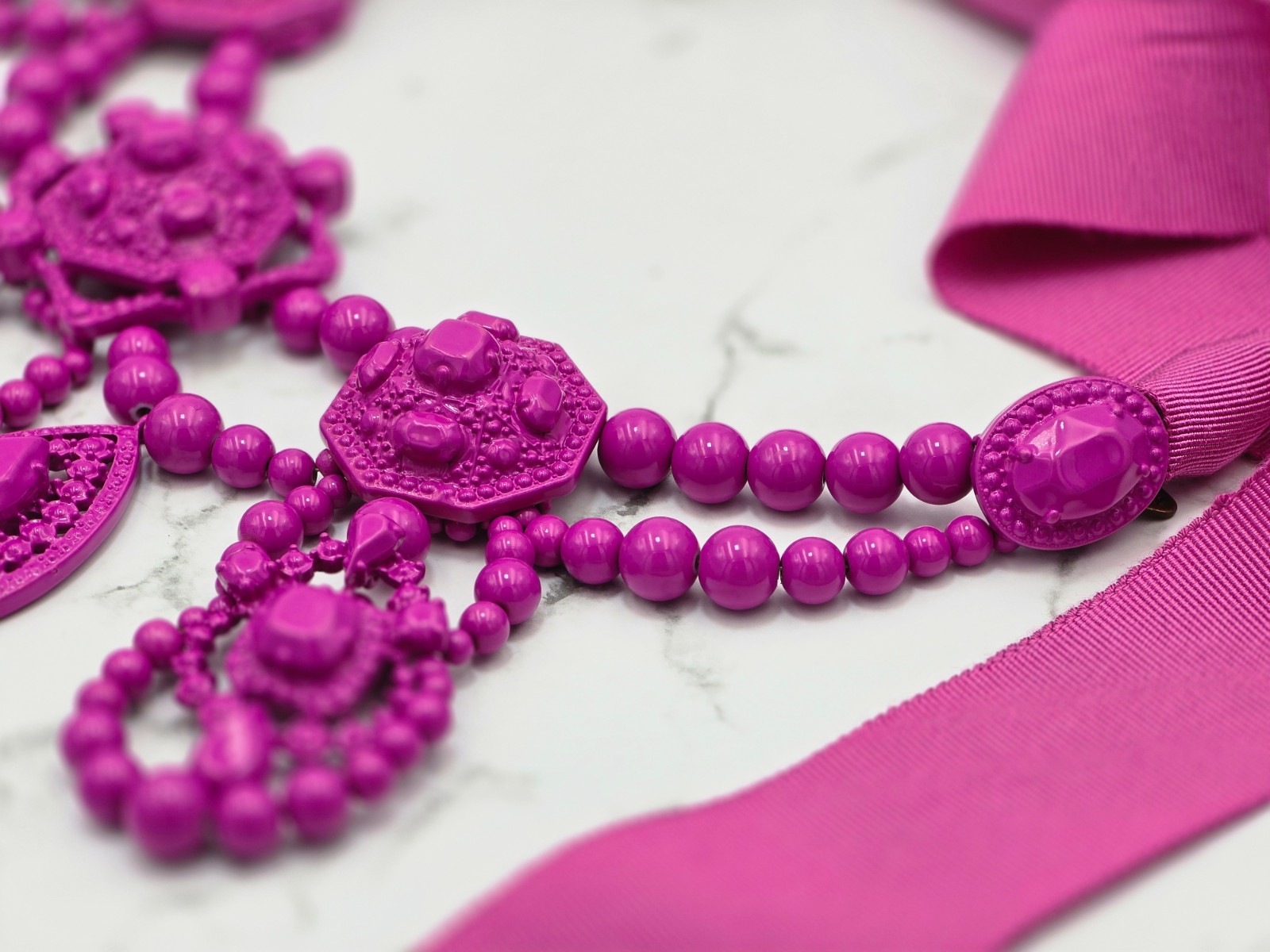 Lanvin H&M Pink Statement Necklace Ribbon Bib Rare Designer Collab