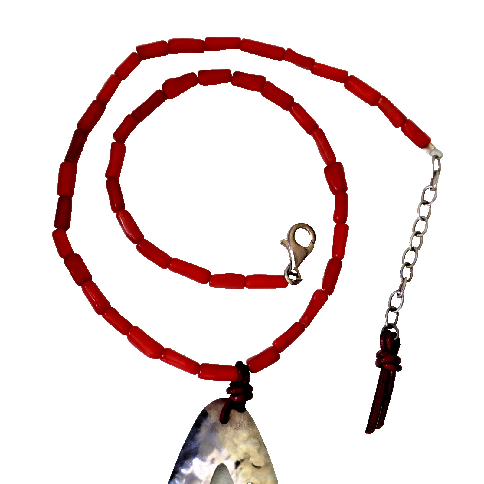 Silpada Necklace Hostess Only Red Bamboo Coral Beads Silver Oval Pendant N1167