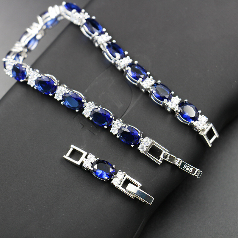 Mix Color London Blue White Topaz Gems Mother Jewelry Gift Women Silver Bracelet