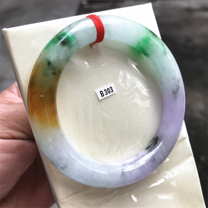 55.5MM Myanmar Natural Green Yellow Lavender Jadeite Jade Bracelet Jade Bracelet
