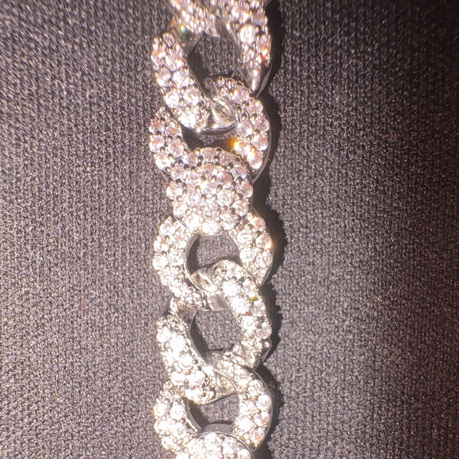 Silver Tone Cuban Link Pavé Rhinestone Bracelet, White Round Stones, Box Clasp