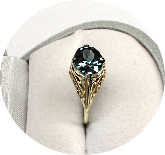 Pretty – Blue-Green INDICOLITE Tourmaline Ring – 14k Solid Yellow Gold Mtg..