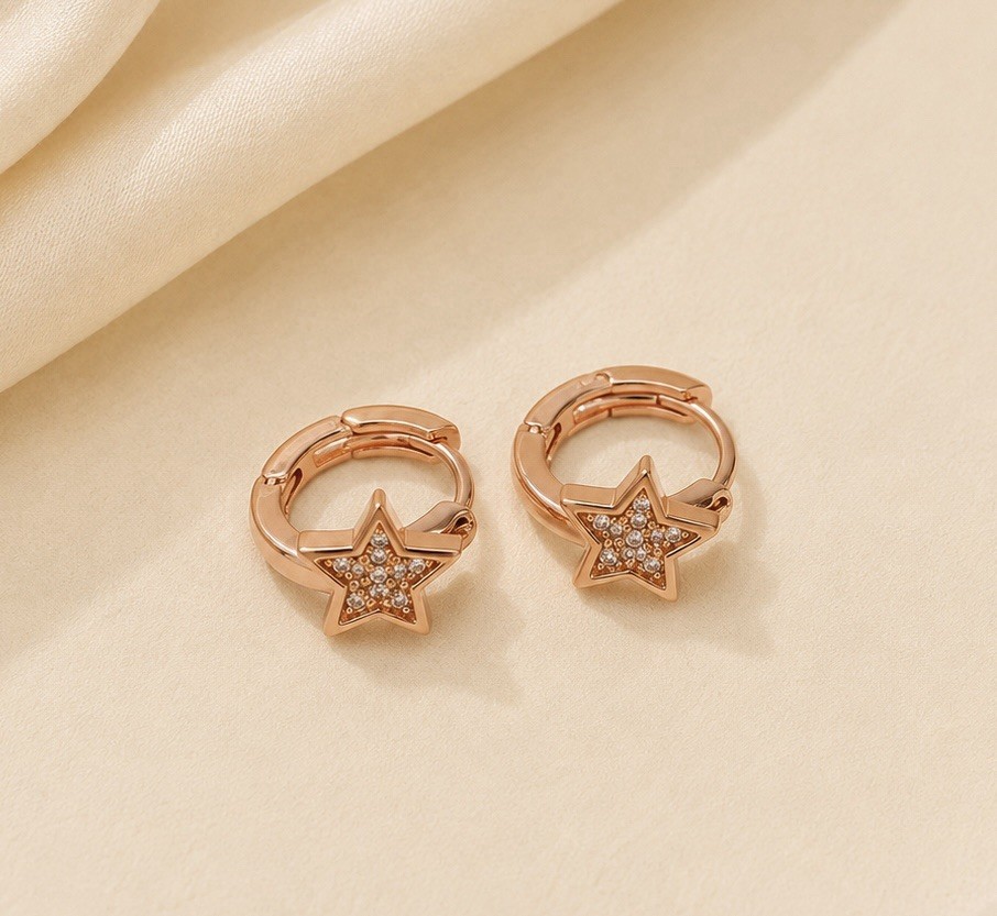 18K Gold Plated Star Huggie Hoop Earrings 9mm Small CZ Unisex Earrings 177