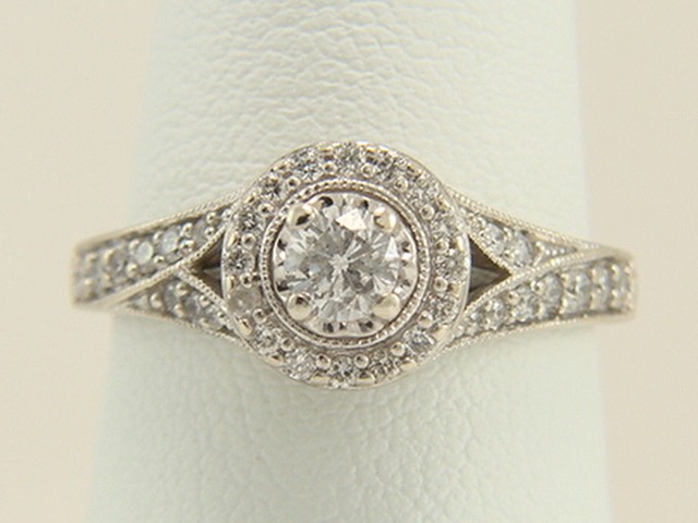 14K White Gold .58ctw Natural Diamond Halo Engagement/Right Hand Ring Size 6.5