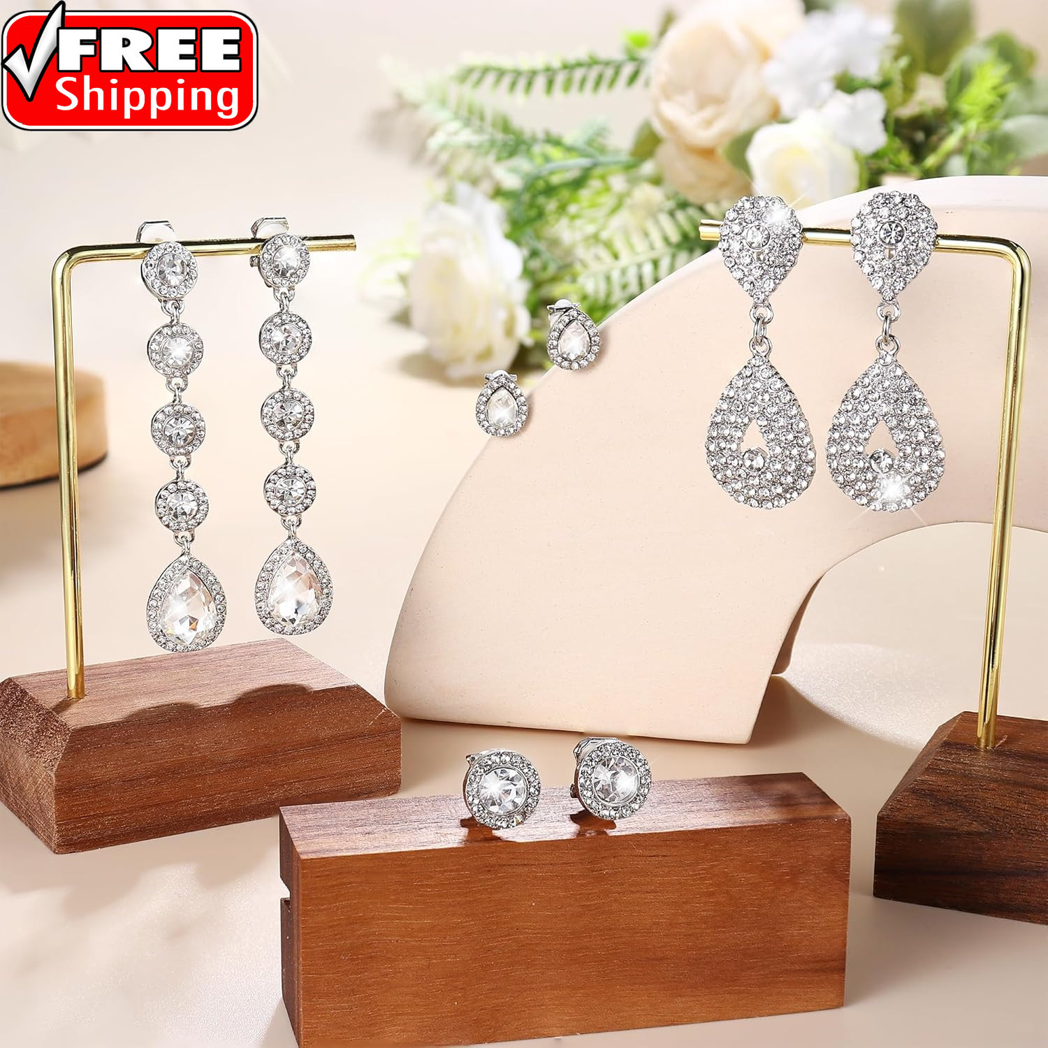 4 Pairs Silver Clip on Earrings for Women Elegant Rhinestone Clip on Earrings Da