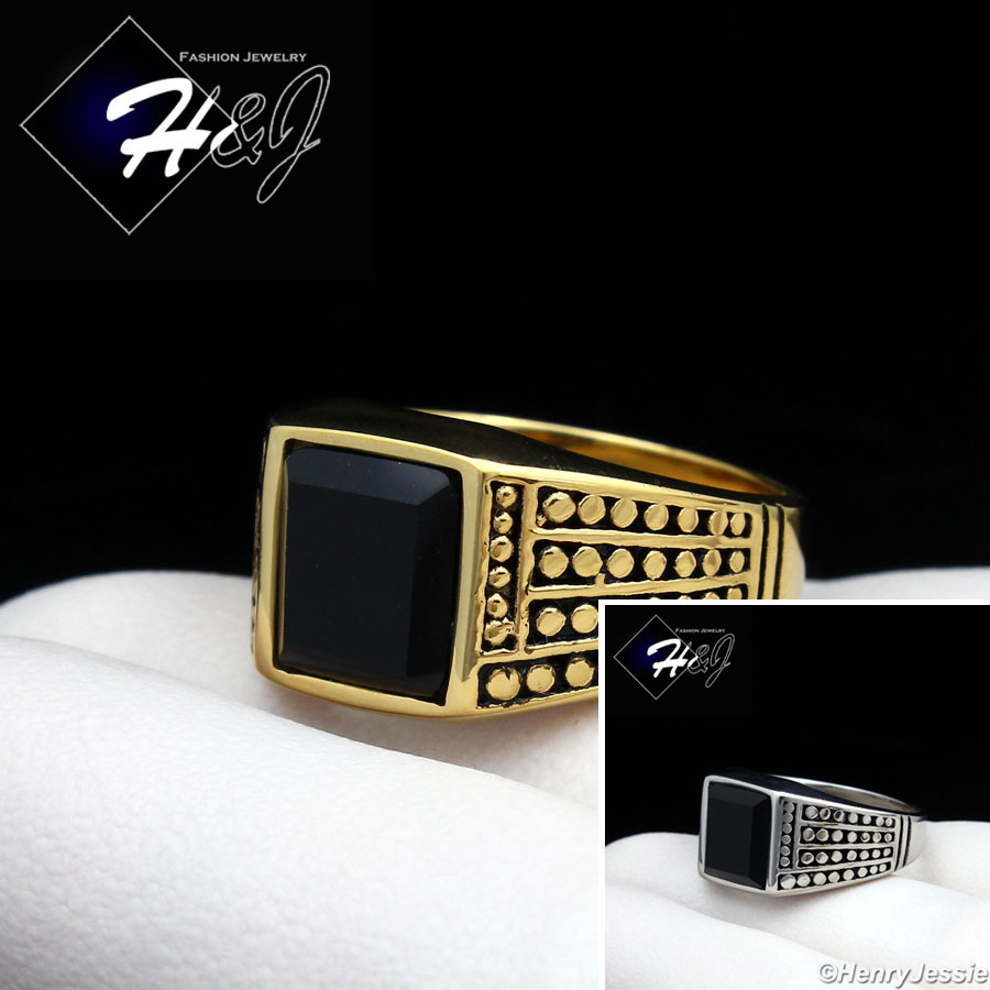 MEN’s Stainless Steel Silver/Gold/Black Plated Square Onyx Ring Size 7-13*R20