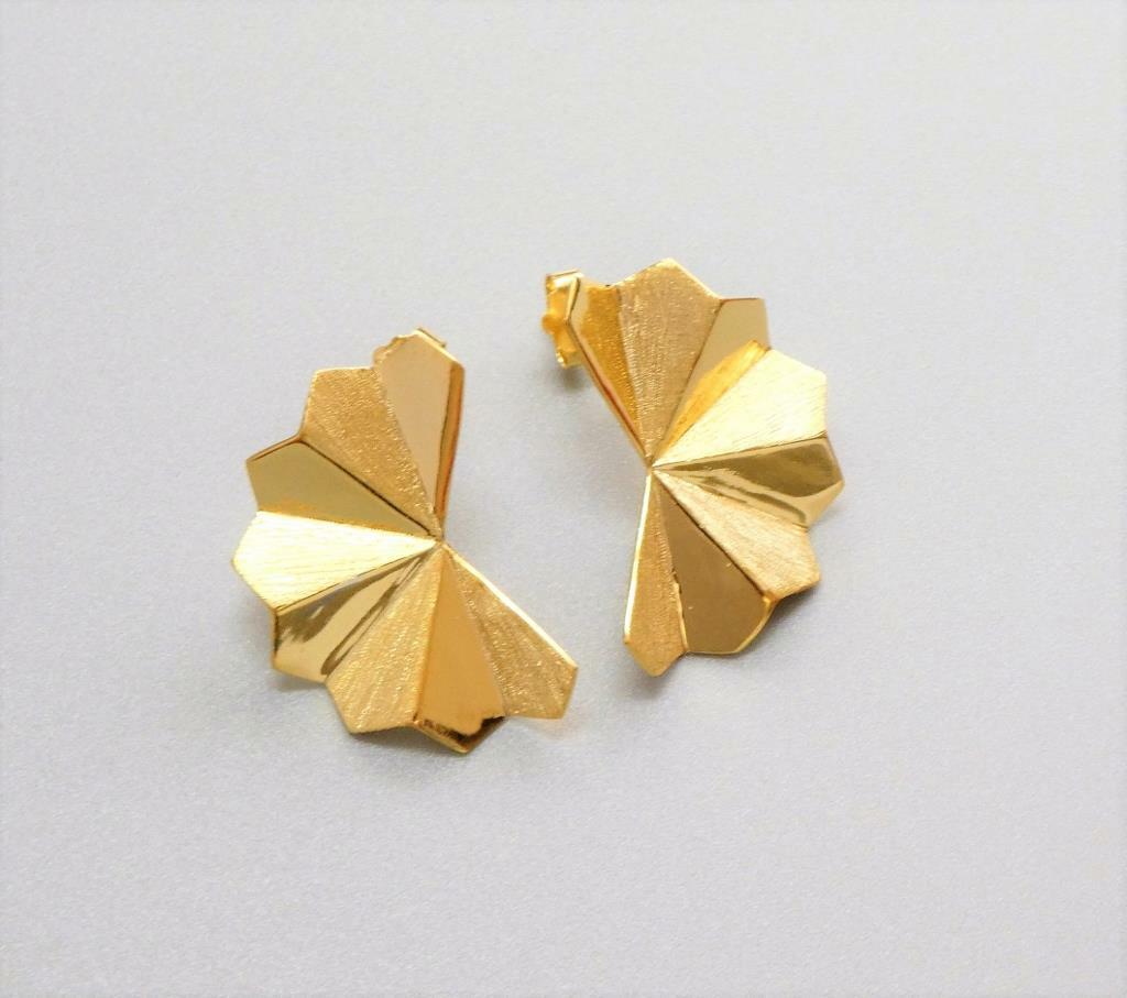 Gold Plated Sterling Silver Geometric Faceted Shapes Stud Earrings Modern Unique