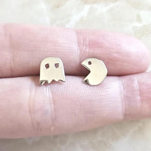 Pac Man Earrings Sterling Silver Video Game Lover Gift Birthday Gift Present Her