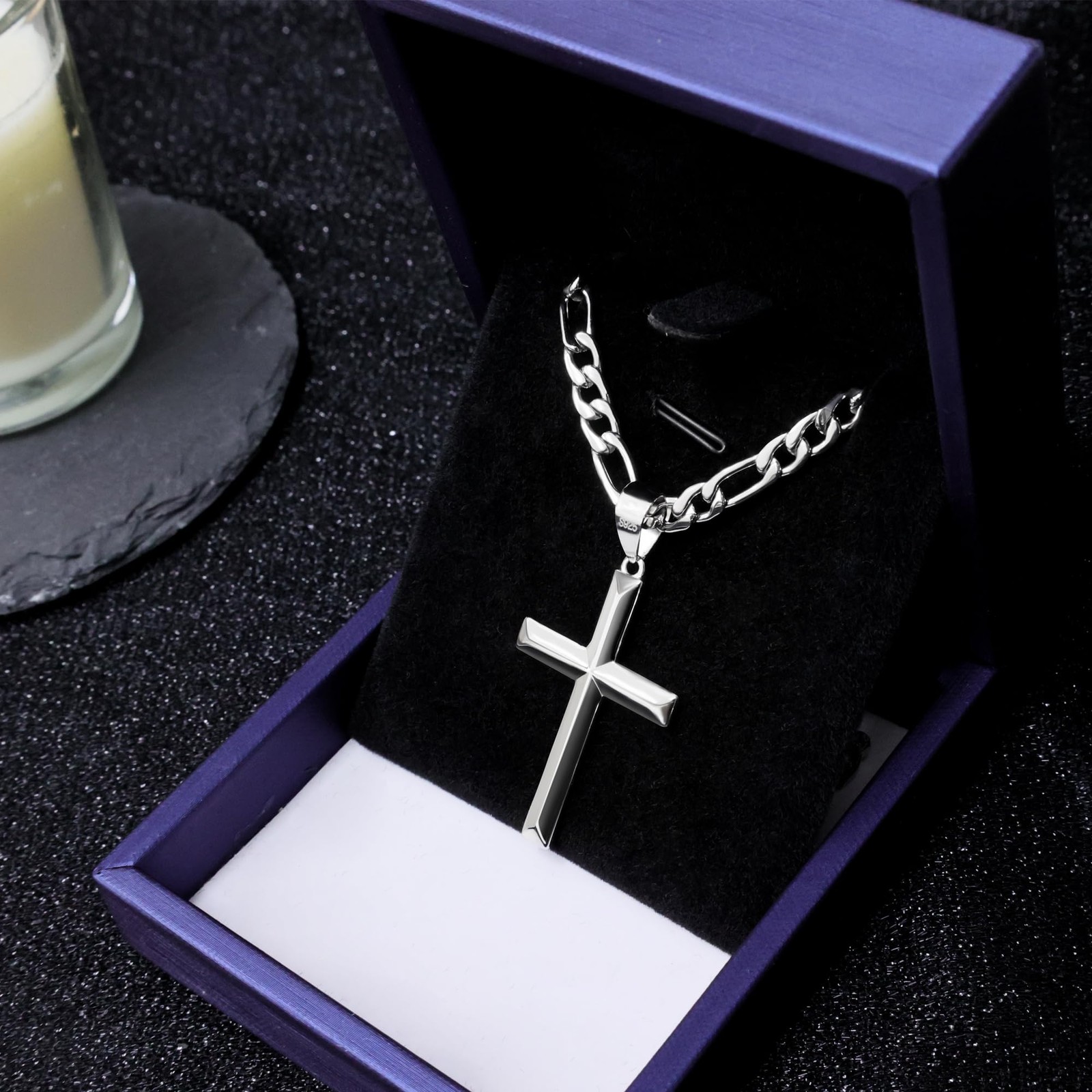 Rasetil 925 Sterling Silver Cross Necklace for Men Women 51 cm=20 in, silver