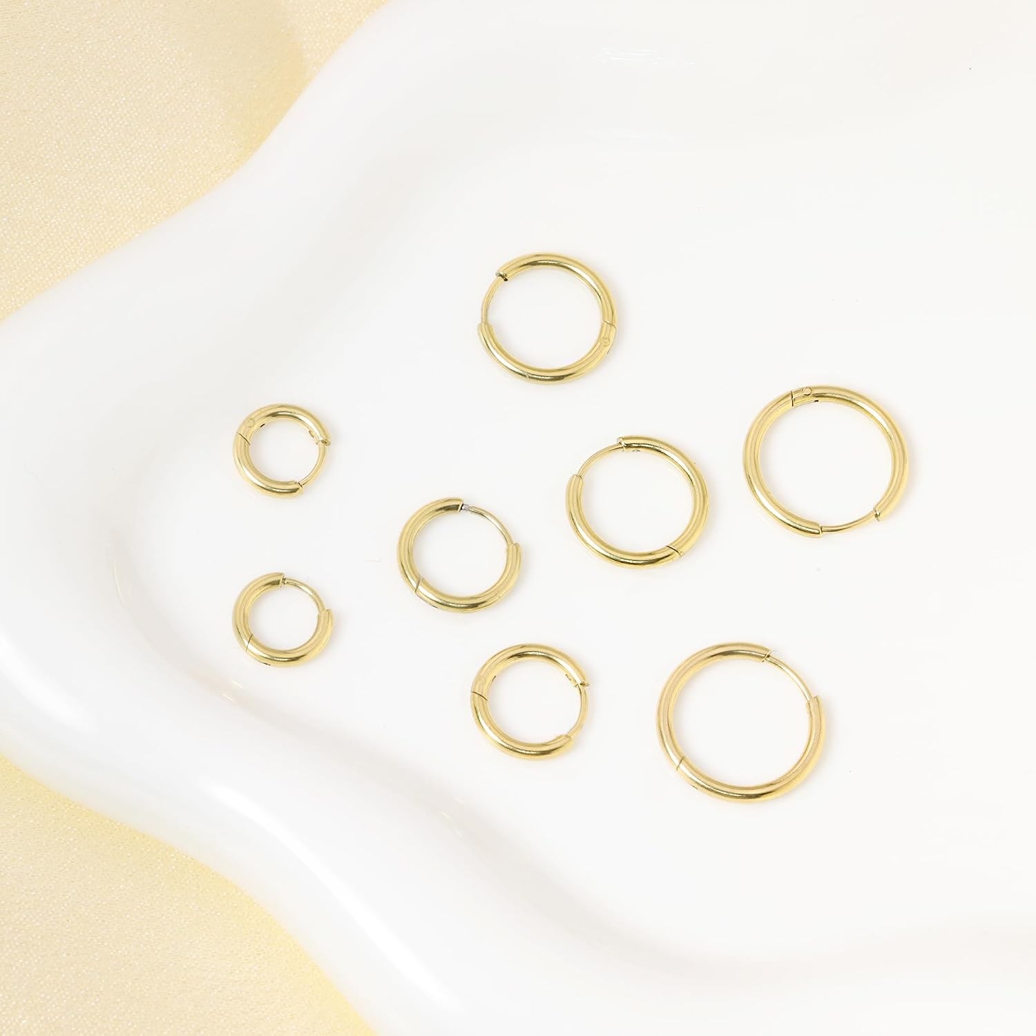 6/8/10/12Mm Small Hoop Earrings for Women Men Girls 14K Real Gold Plated Thin Go