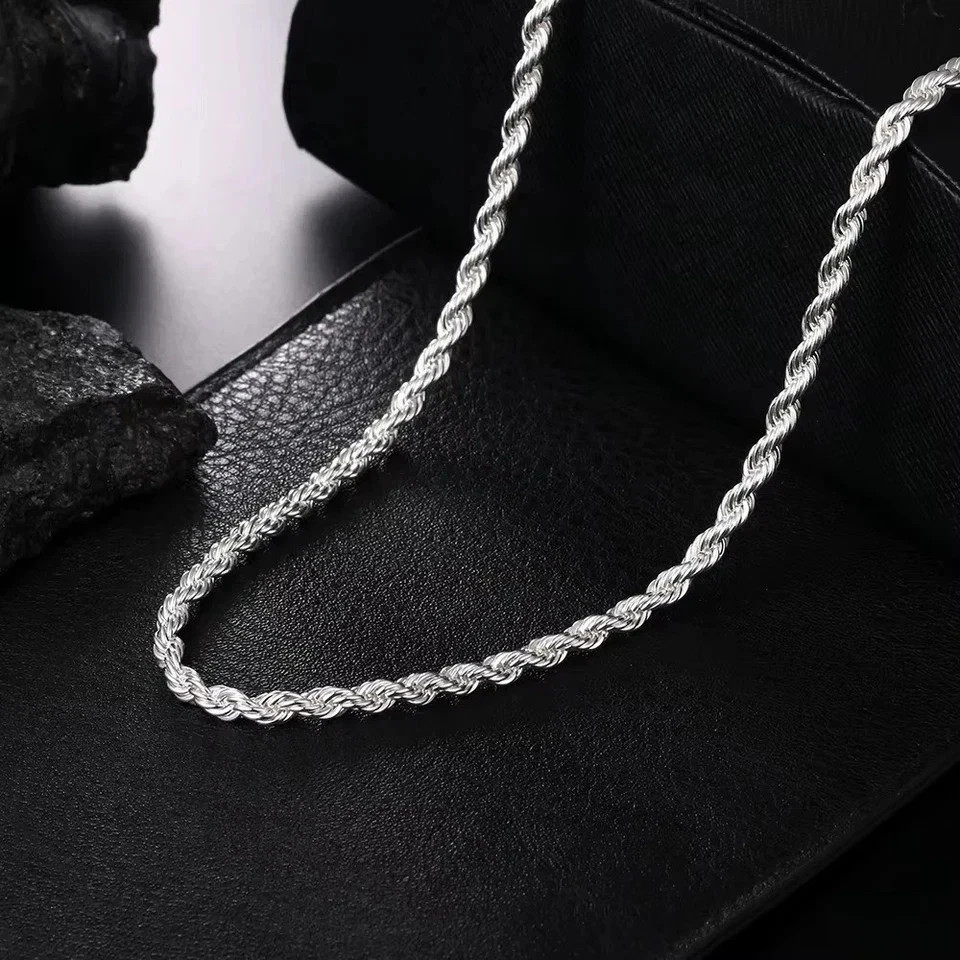 925 Sterling Silver Italian Rope Chain Necklace 4mm Mens Solid Diamond Cut NEW