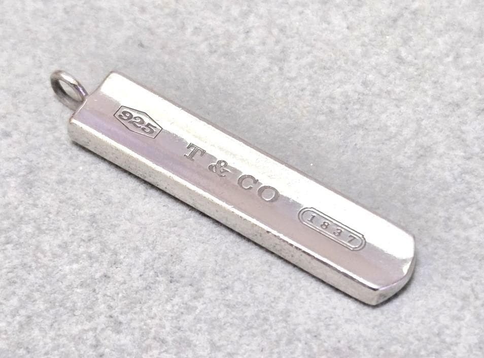 TIFFANY & Co 1837 Bar Plate Pendant Top Sterling Silver Necklace SV925