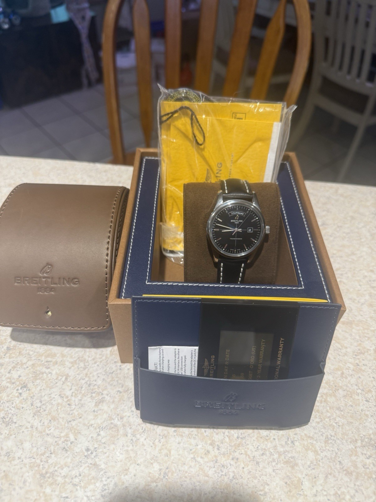 Breitling Transocean Day-Date A45310 Black Dial — Runs Perfectly — Dial is Loose
