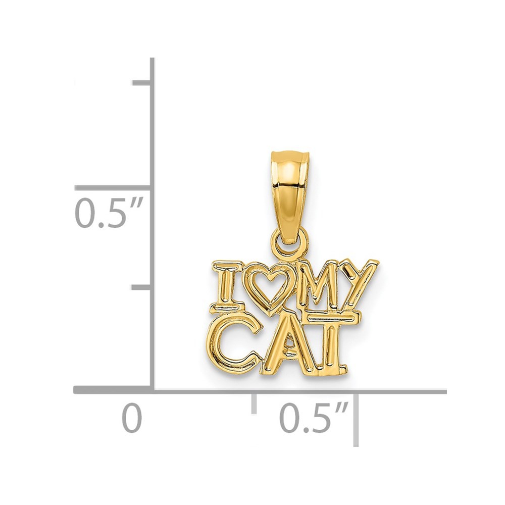 14k Yellow Gold I HEART MY CAT Charm Pendant 0.47gm L-0.44 in,W-0.4 in