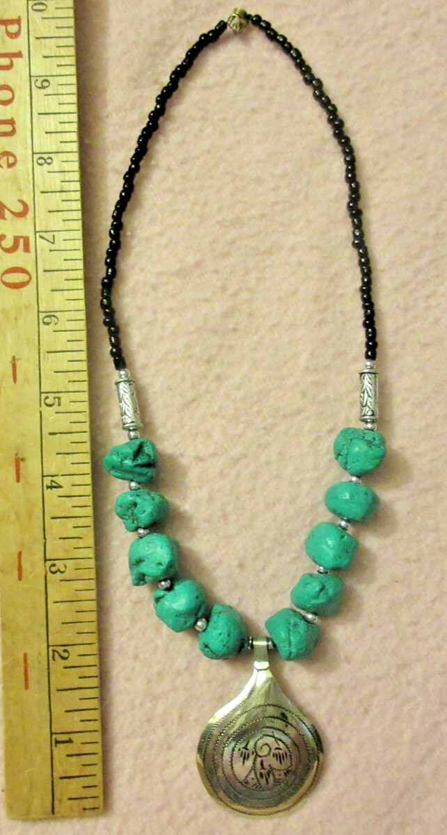 Southwestern Style Silver Tone & Painted Stone Necklace