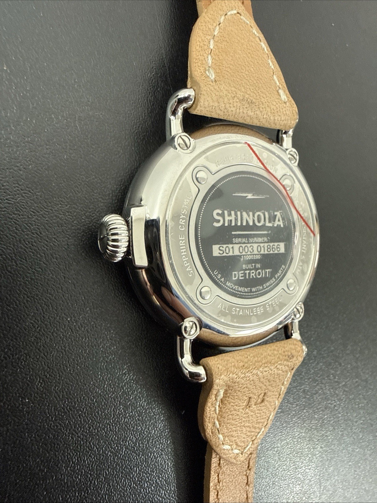 Shinola Argonite 1069 Detroit Quartz Black Dial Beige Canvas Strap NEEDS BATTERY