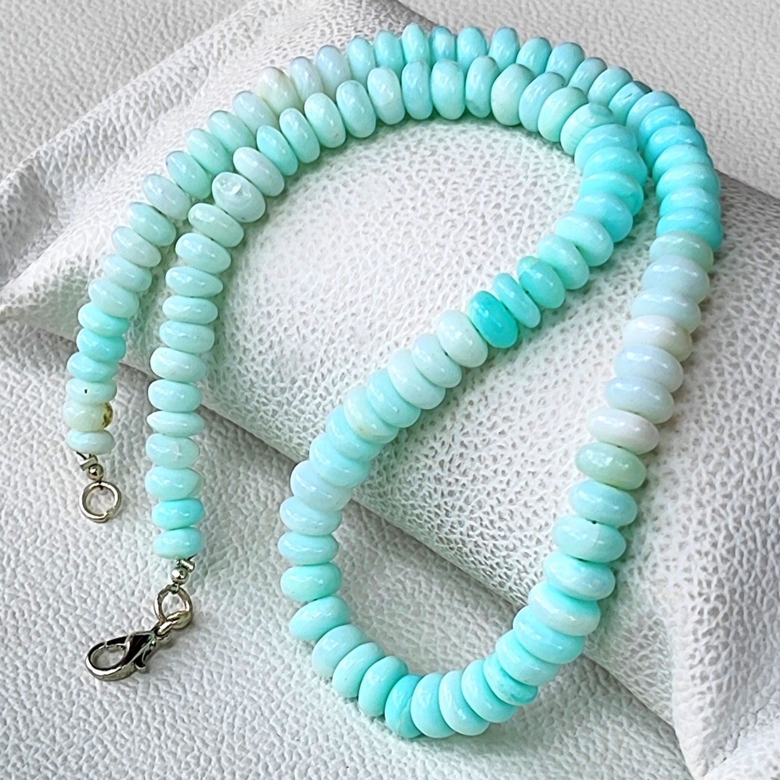 Peruvian Natural Blue Opal Smooth Rondelle Bead Gemstone Necklace 7-8mm 16.5″