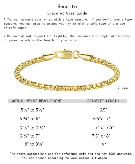 Gold Bracelets for Women Men Bracelet Square Rolo Round Box 14K Gold Chain Br…