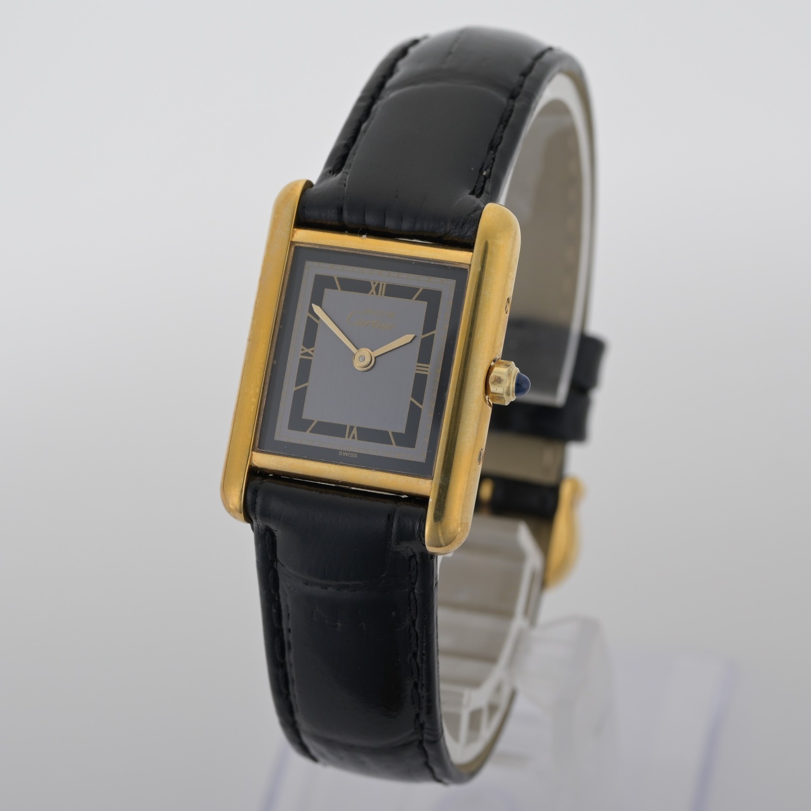 Cartier Must De Cartier Tank Gray & Black Deco Dial Argent 21x28mm Ladies Watch