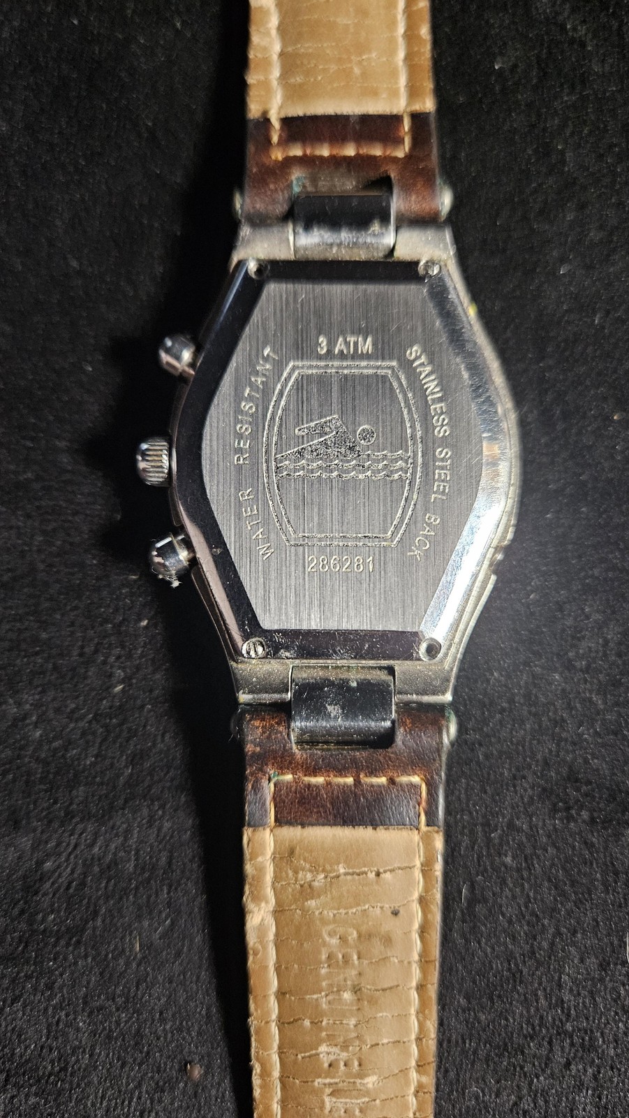 VTG Mercedes-Benz Watch Mens 34mm Black Dial Brown Leather Chronograph Date