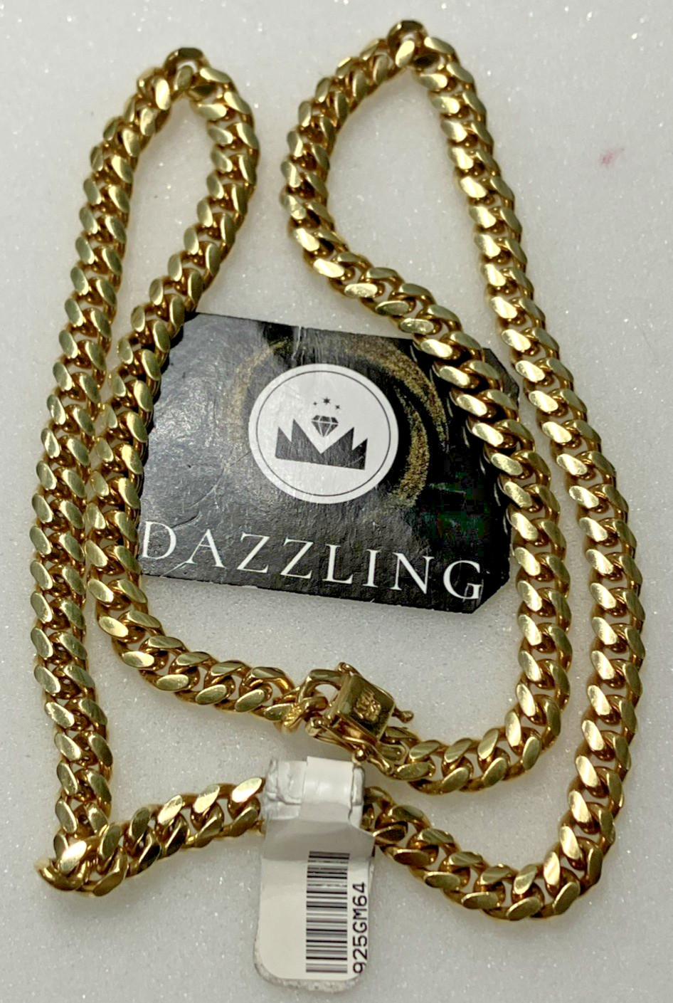 925 Sterling Silver Gold-Tone Solid Italy Cuban Chain 64grams 6.9mm Pre-Owned
