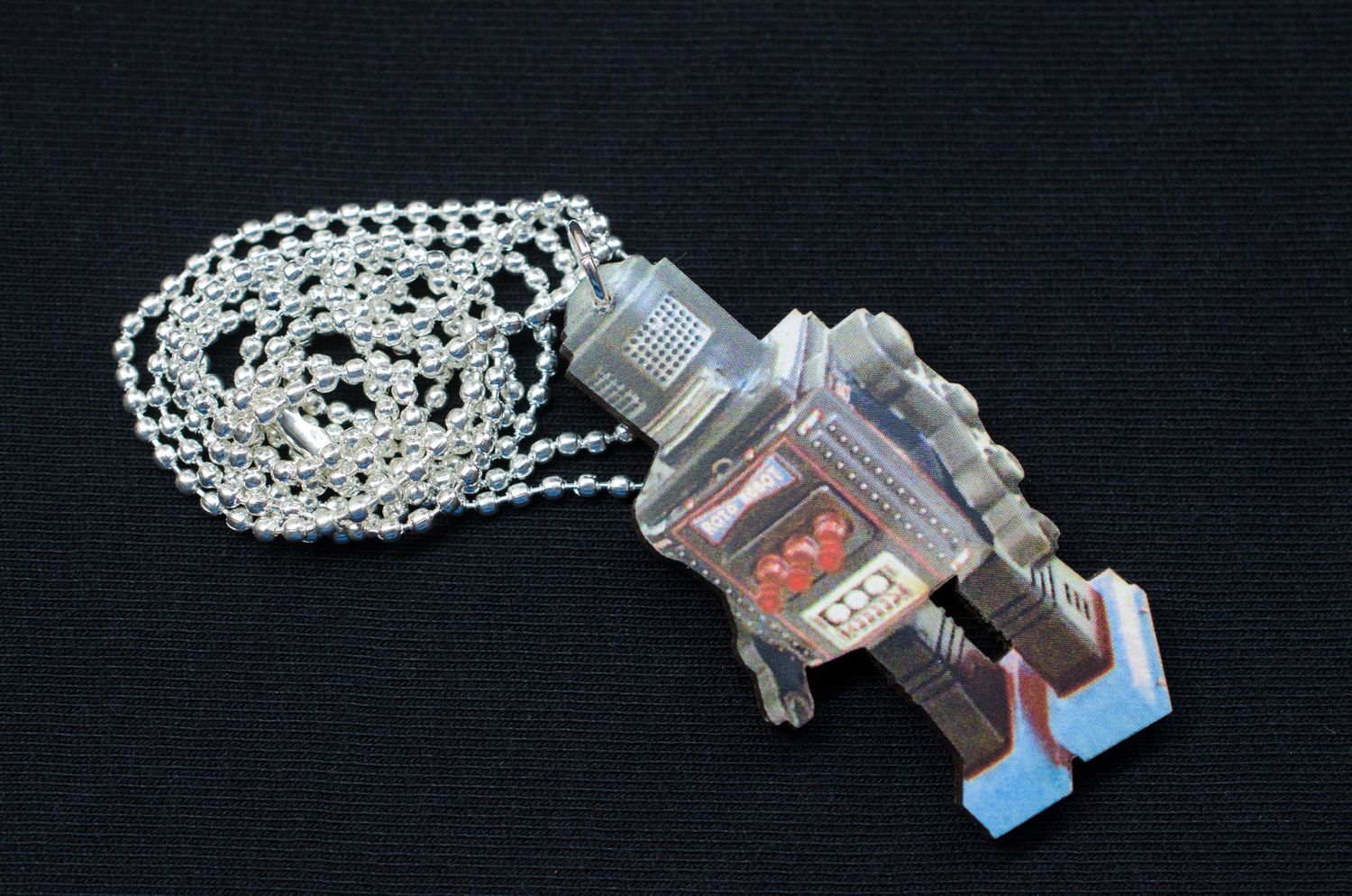 Robot Necklace Miniblings Android Wood Lasered 80cm Round Head