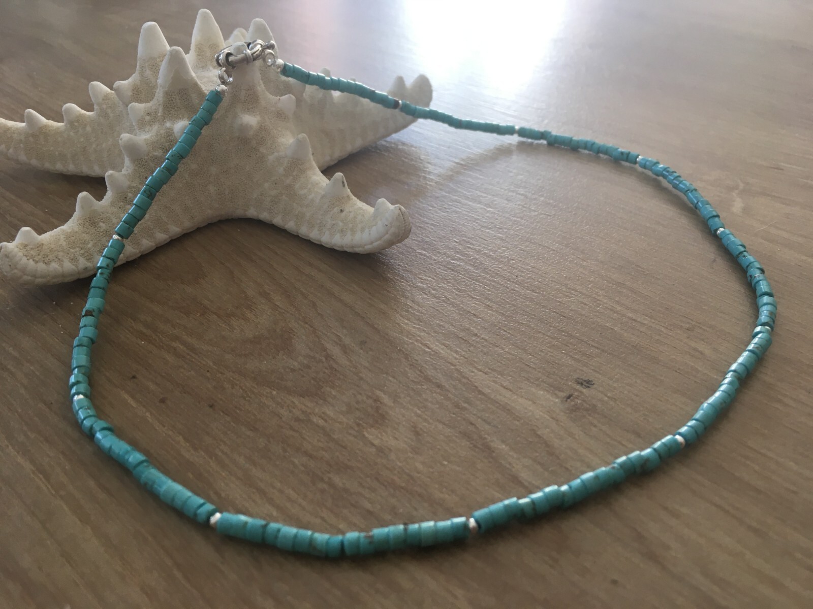 MINAS Sterling Silver Arazona Turquoise Gemstone Necklace 17.5″