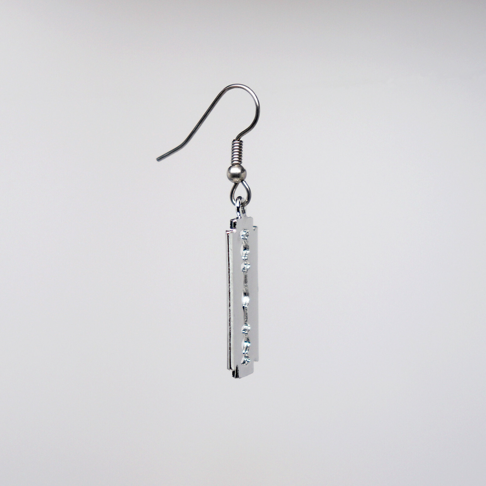 Gothic Razor Blade Dangle Earrings Polished Silver Finish Pewter #984