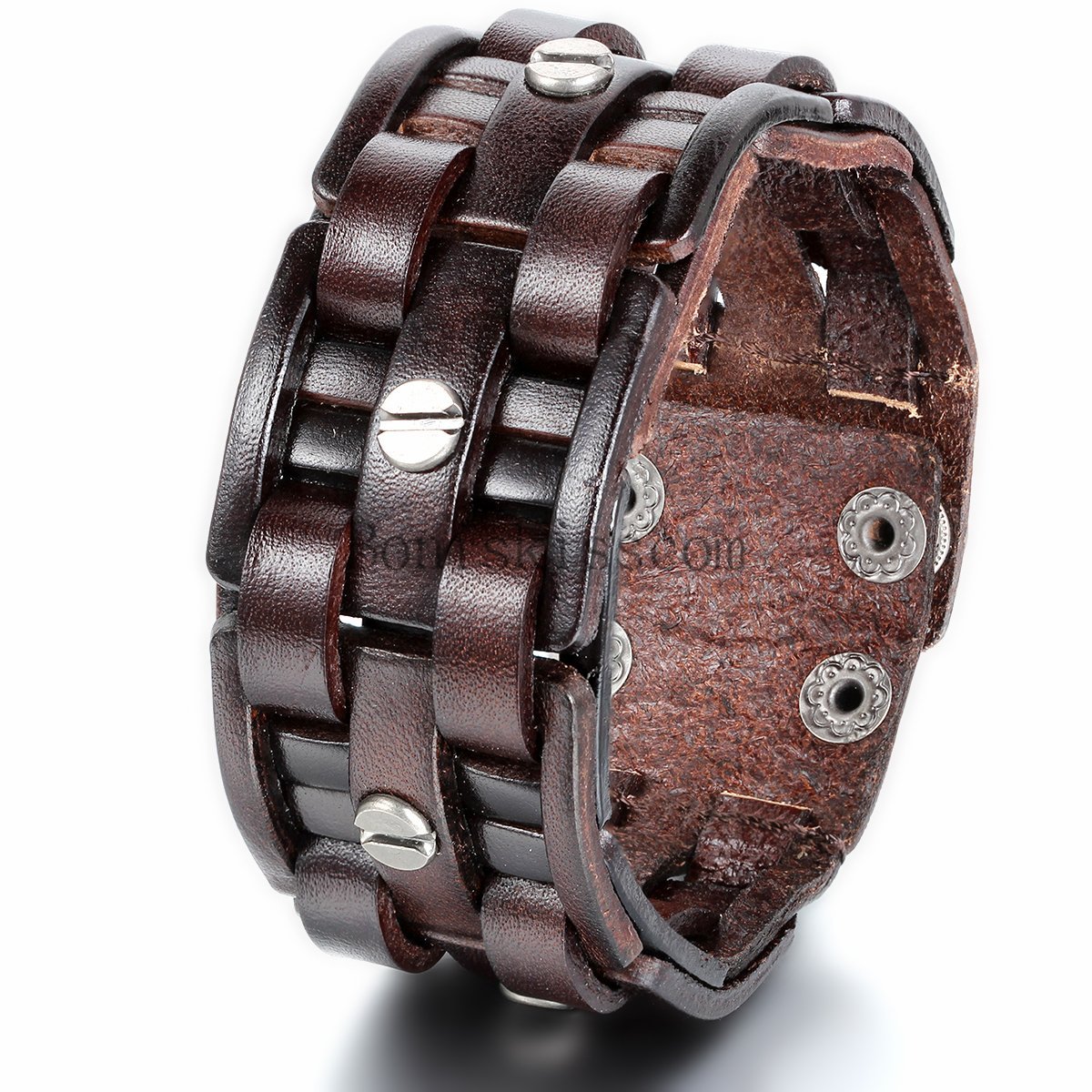Retro Cross Woven Punk Rock Men’s Leather Strand Brown Cuff Bangle Bracelet 9.7″