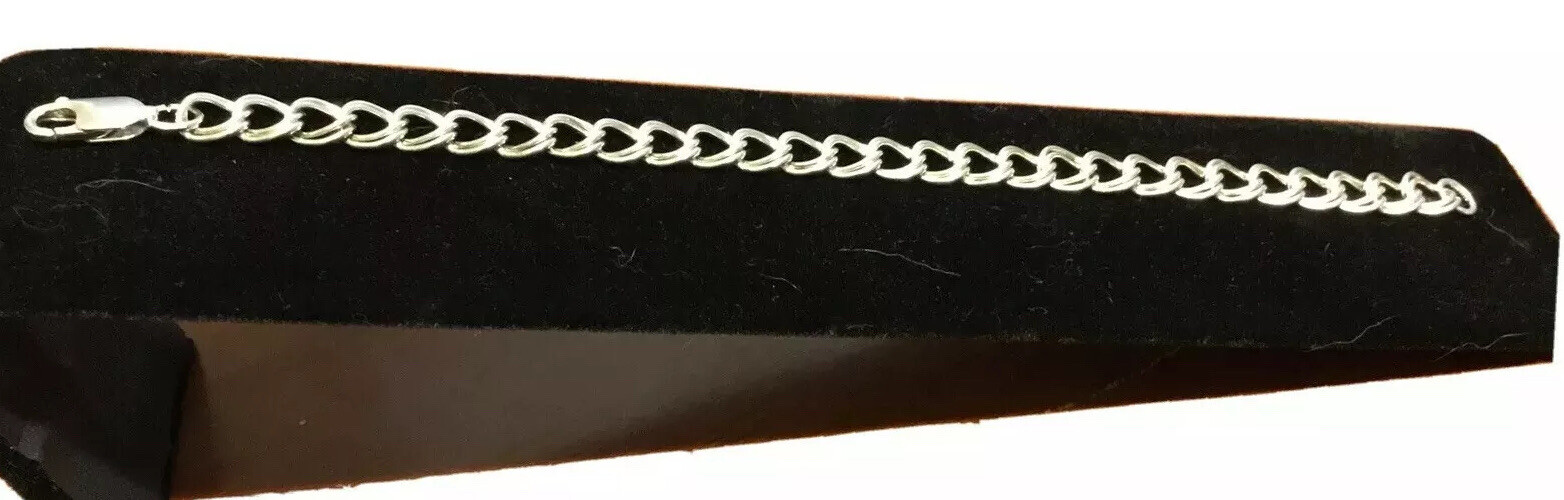 925 Sterling Silver Double Link Chain Bracelet. App 7” Long. 8.19g