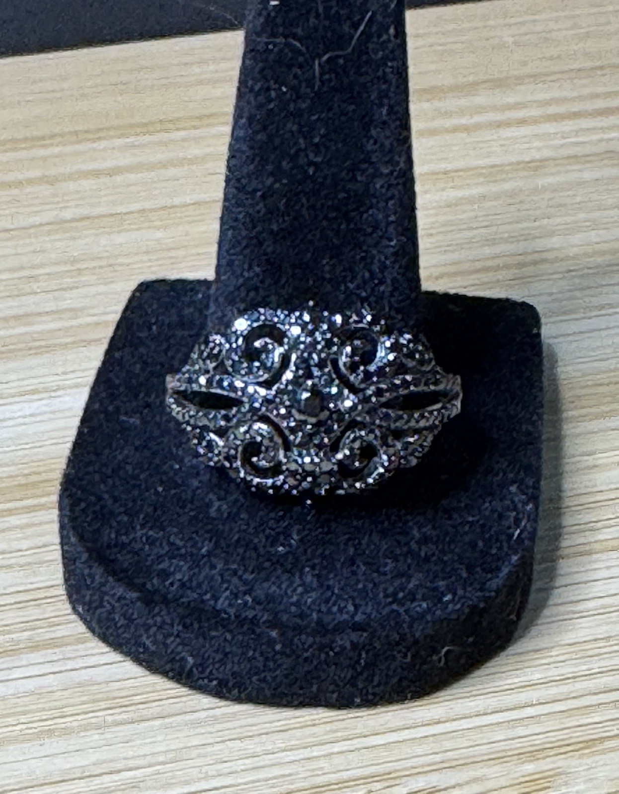 JTV Black Spinel Rhodium Over 925 Sterling Silver Cocktail Ring Sz11 1.40ctw