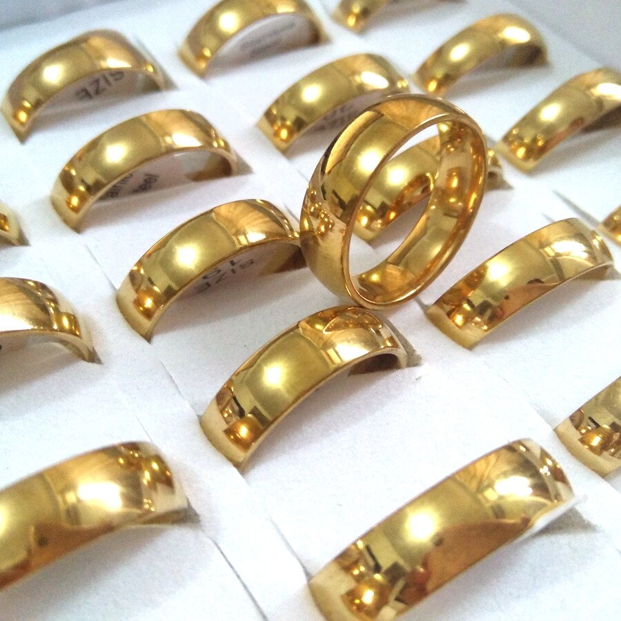 50 Width 6mm Wedding Ring Gold Engagement Ring 316L Stainless steel Comfortable