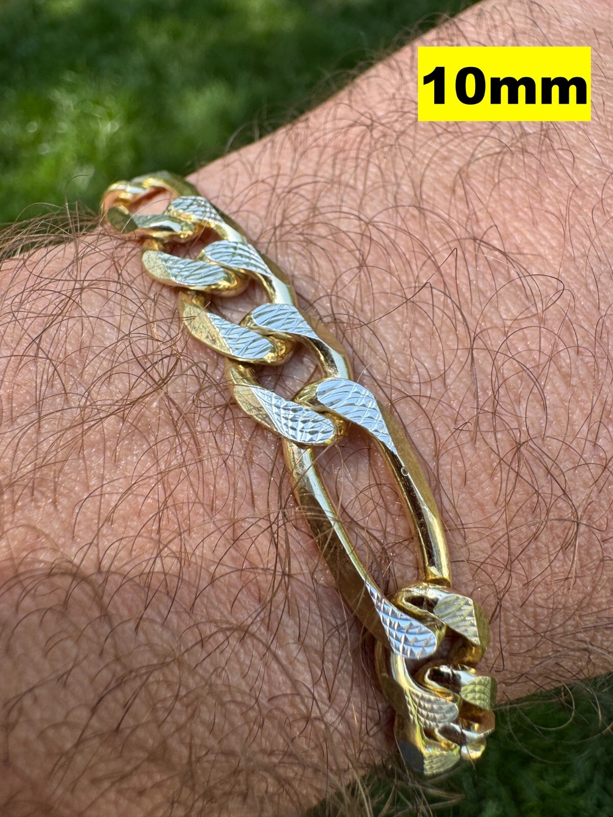 14k Gold Plated Solid 925 Sterling Silver Figaro Link Chain Two Tone Diamond Cut