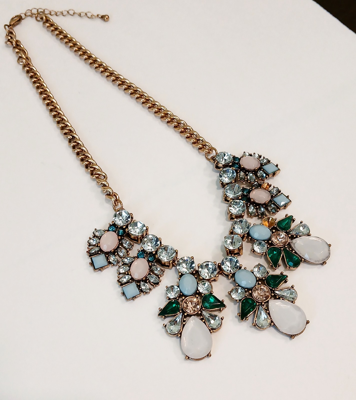 J.Crew Green Rhinestone Cluster Statement Bib Necklace 81.5g 18″