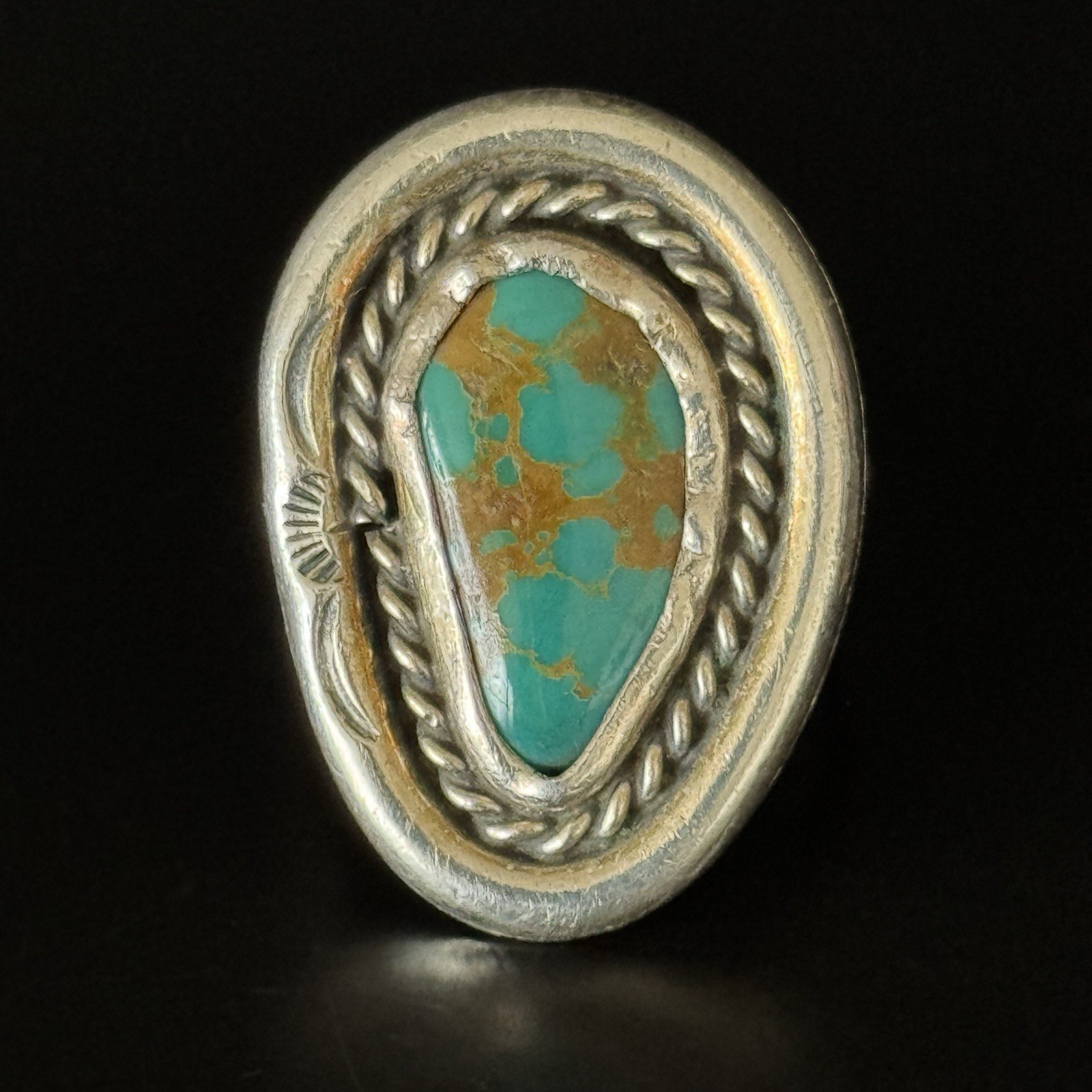 Vintage Navajo Sam P Stamped Sterling Silver 925 Turquoise Ring Size 10