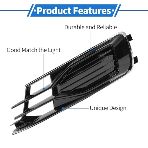 1pc Fog Light Grill for Audi A6 C7 2014-2018 Durable ABS Black Silver Tone