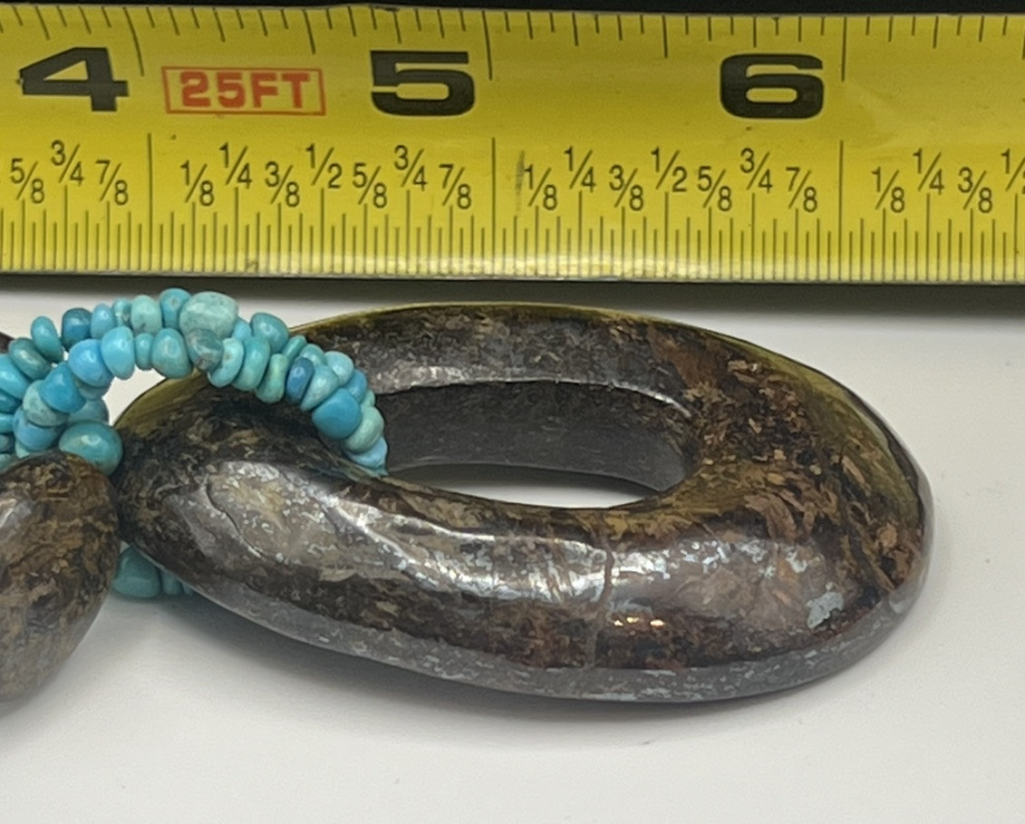 Sterling 925 FAS SOUTHWESTERN BRONZITE & TURQUOISE STONE Cord NECKLACE 16-19”