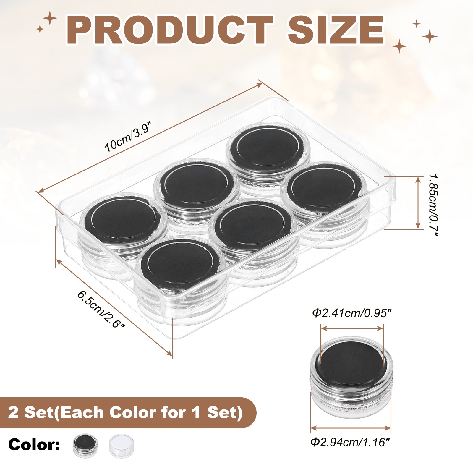 3.9×2.6×0.7 Inch Gemstone Display Box 12 Pcs Round Containers, Black/White