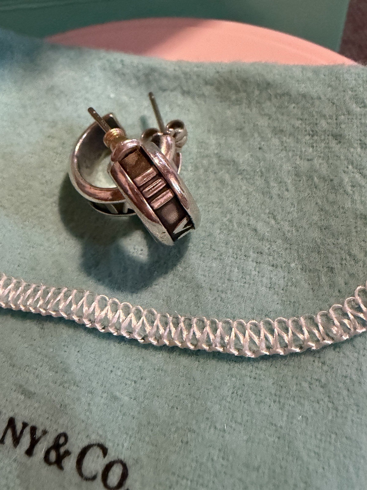 Tiffany & Co. 925 Sterling Silver Hoop Earrings Butterfly Closure w/ Box Pouch